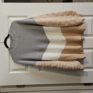Puff Sleeve Color Block Sweater